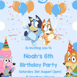 Bluey Blue Personalised Party Invitations