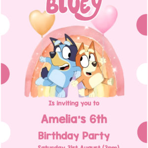 Bluey Pink Personalised Party Invitations