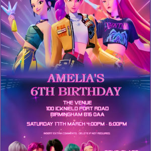 Kpop demon hunter personalised party invitations